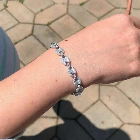 Gucci Link Bracelet Solid 925 Silver With Moissanite
